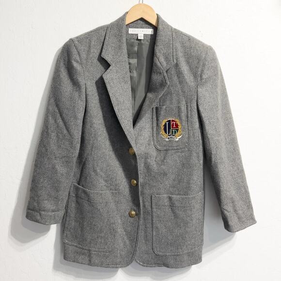 Vintage Limited Blazer Jacket Small Crest Wool Gray Made in USA Preppy Academia - Picture 1 of 10